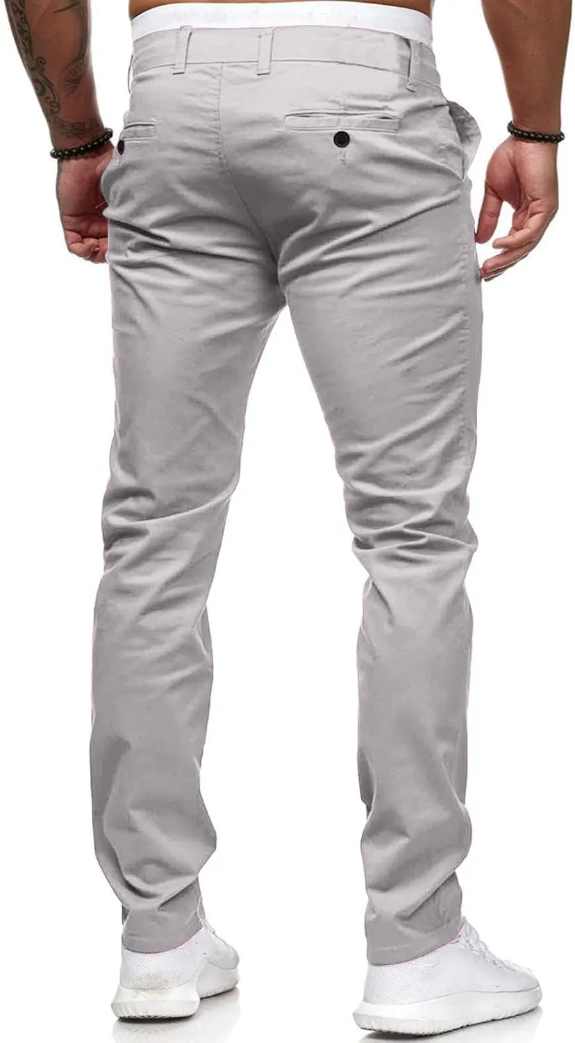 Mens Dress Pants Slim Fit Stretch Chino Pants Flat Front Denim Pants Casual Tapered Golf Pants Straight Leg Dress Slacks