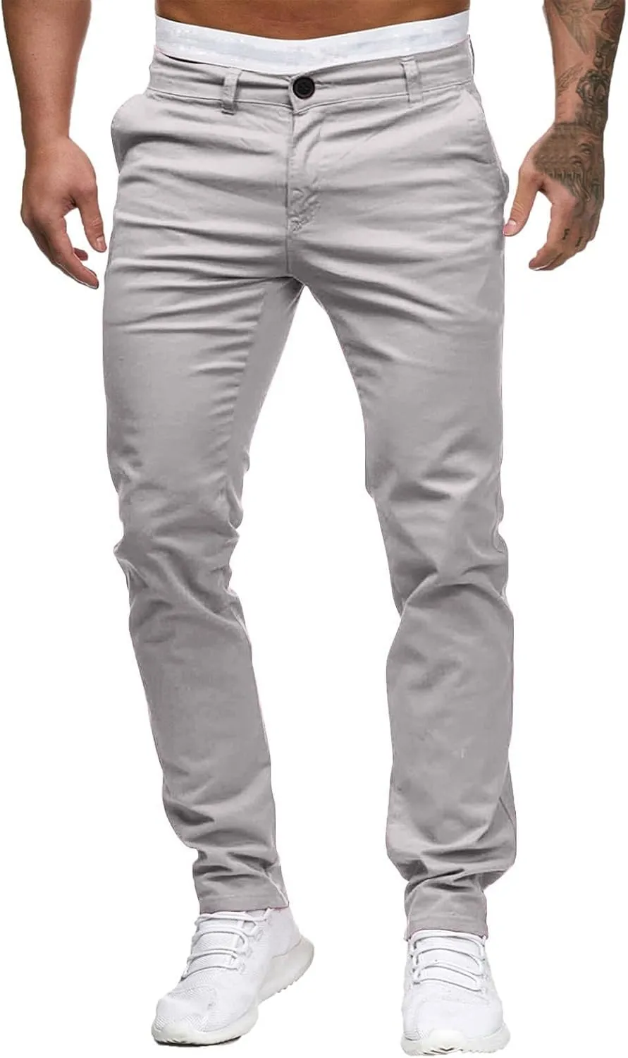Mens Dress Pants Slim Fit Stretch Chino Pants Flat Front Denim Pants Casual Tapered Golf Pants Straight Leg Dress Slacks