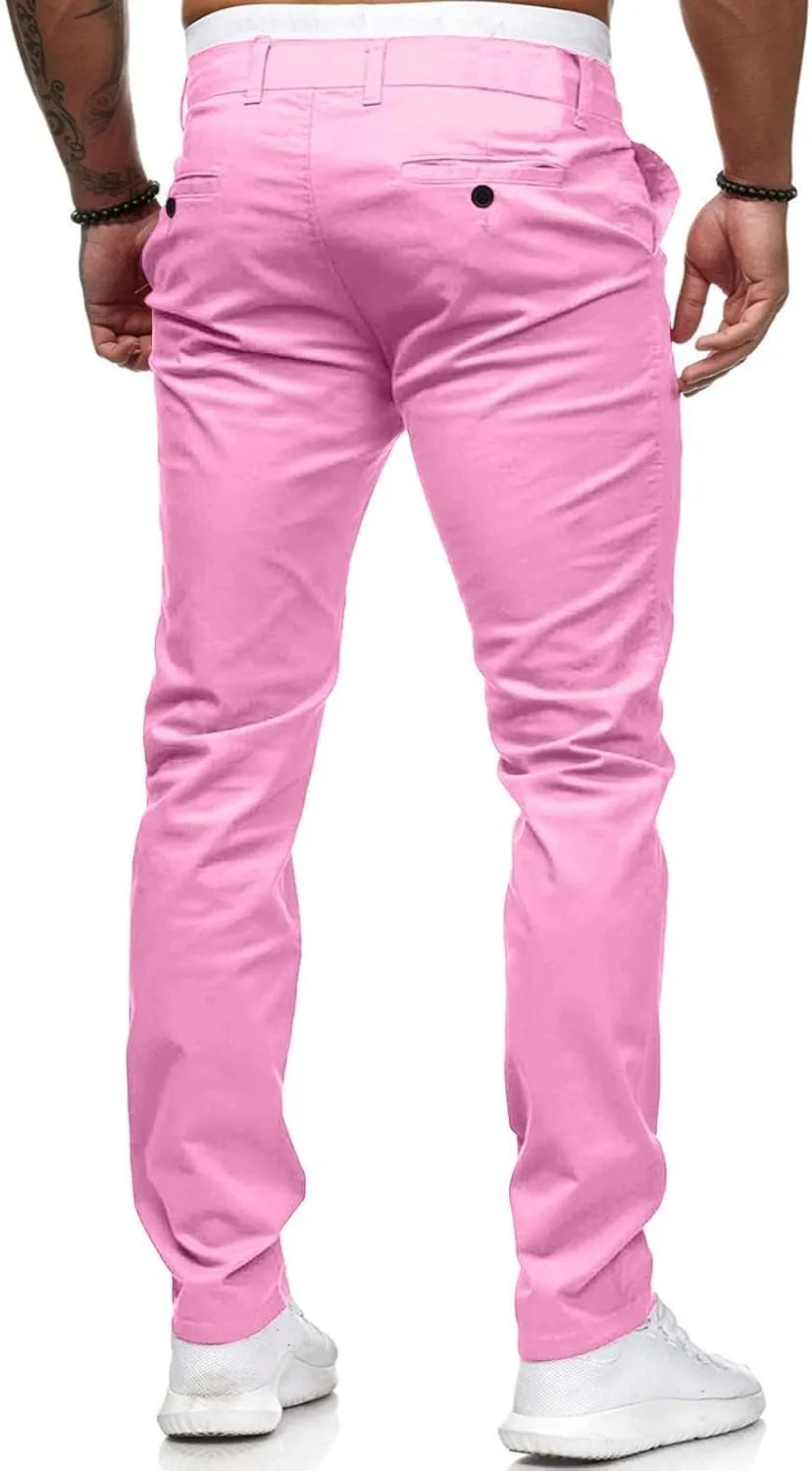 Mens Dress Pants Slim Fit Stretch Chino Pants Flat Front Denim Pants Casual Tapered Golf Pants Straight Leg Dress Slacks