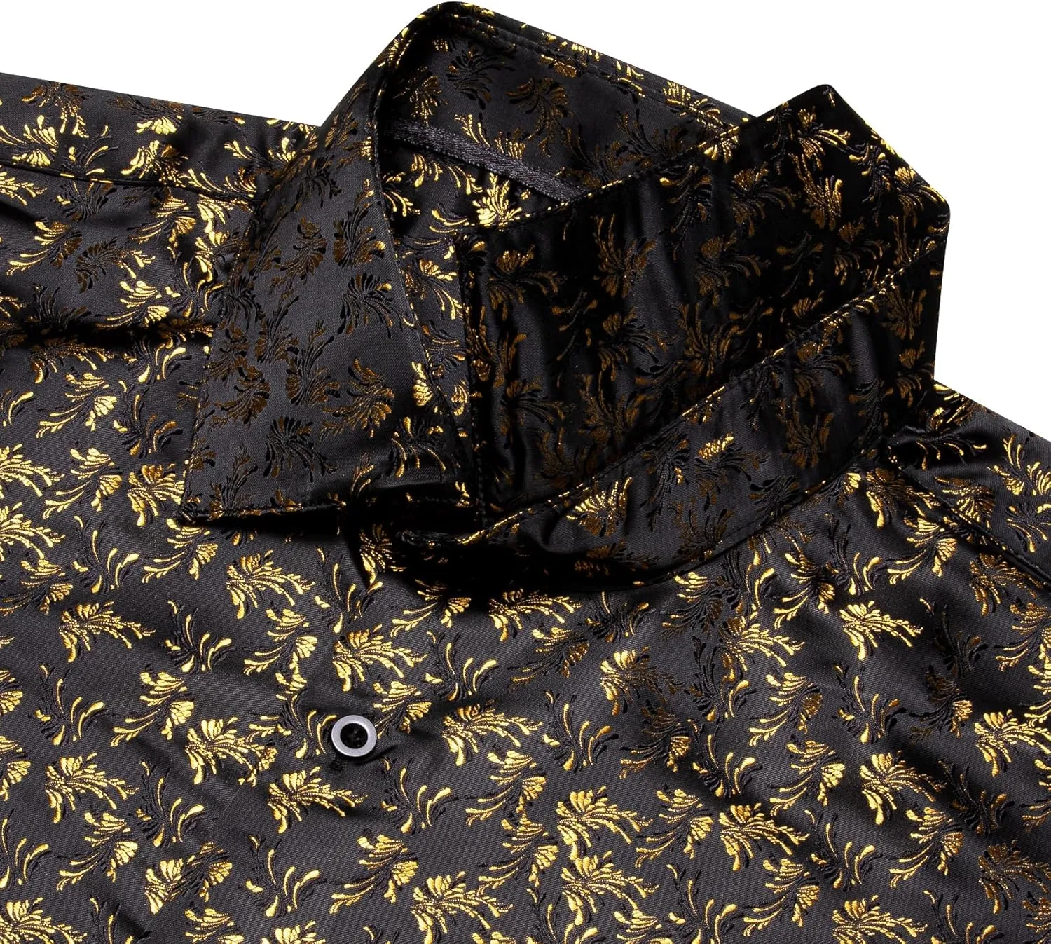 Mens Dress Shirt Silk Long Sleeve Button Up Shirts Retro Floral Tuxedo Shirts for Wedding Party Events