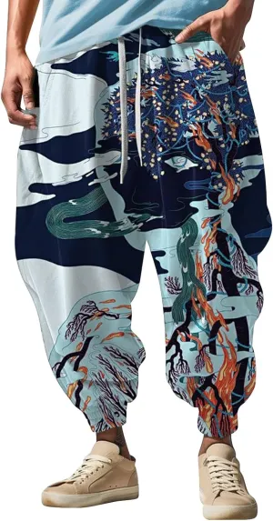 Men's Harem Drawstring Pants Men's Autumn Fun Print Fashion Street Feel Casual Sweatpants Loose Drop Crotch Trousers