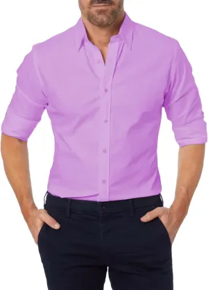 Mens Hidden Zipper Dress Shirt Long Sleeve Faux Button Slim Fit Wrinkle Resistant Suit Shirt Office Wedding Formal Top