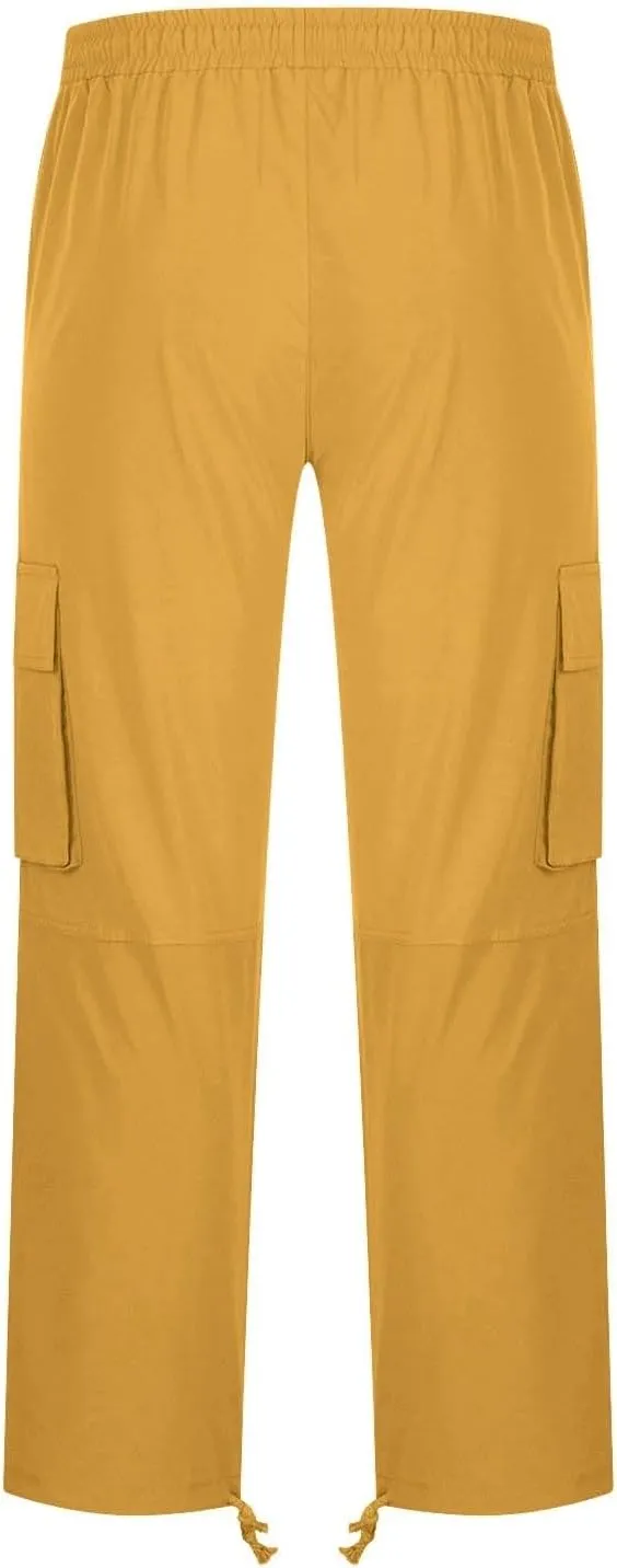Mens Lightweight Joggers Mens Casual Waist Color Sports Hat Multi Woven Pocket Foot Rope Solid Pants Exercise Pants