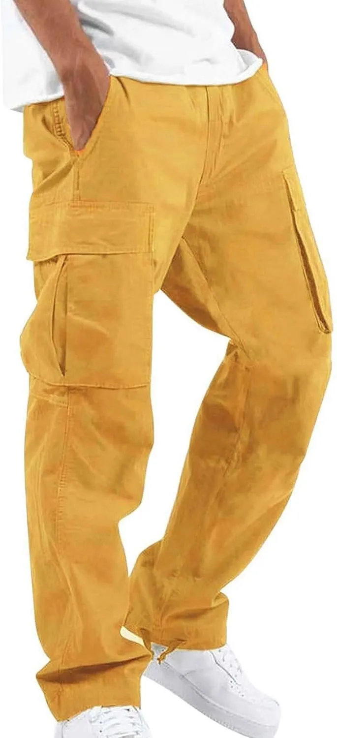 Mens Lightweight Joggers Mens Casual Waist Color Sports Hat Multi Woven Pocket Foot Rope Solid Pants Exercise Pants