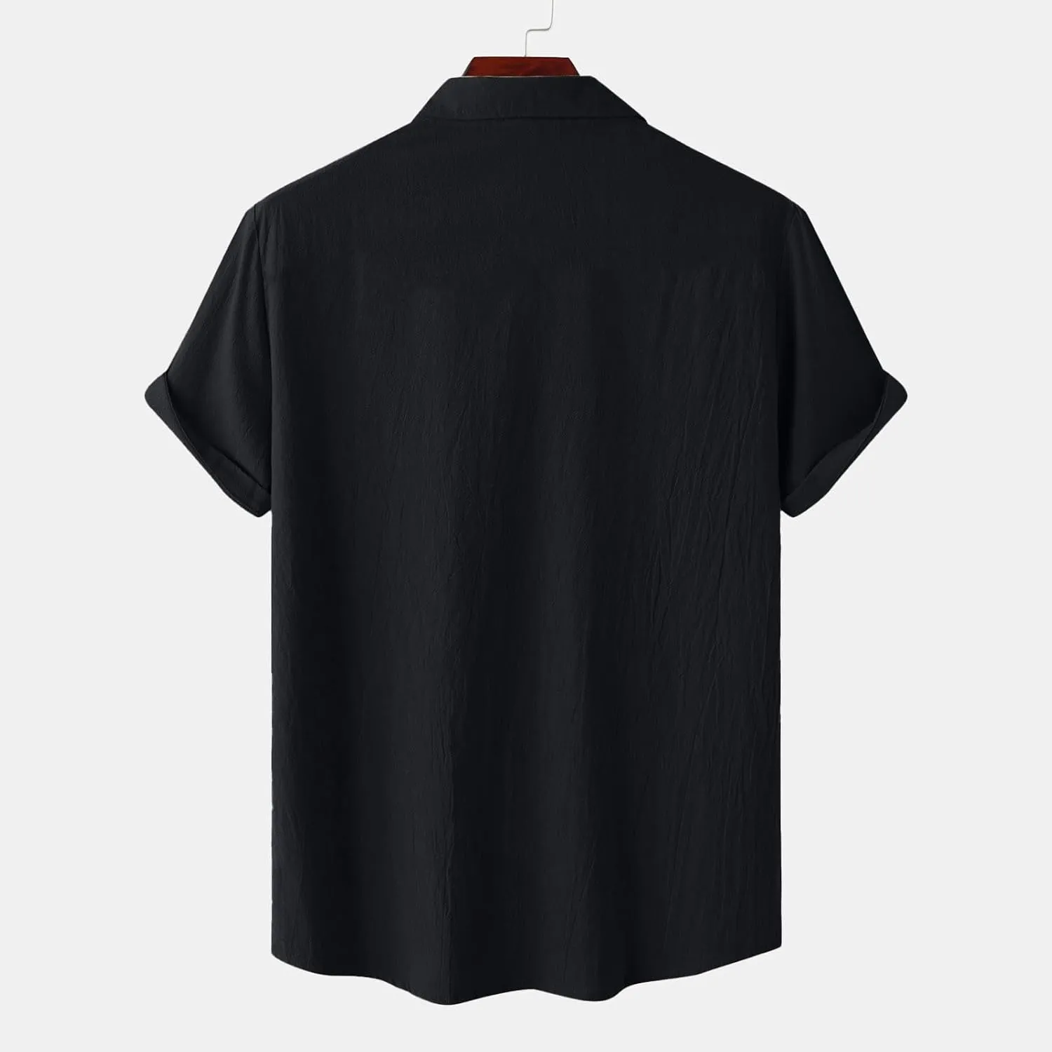 Mens Linen Button Down Shirt Short Sleeve Casual Stylish Beach Shirts Loose Solid Basic Collared Shirt with Pockets