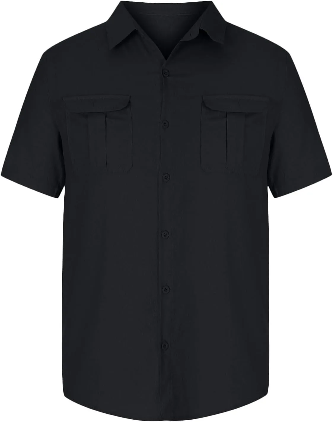 Mens Linen Button Down Shirt Short Sleeve Casual Stylish Beach Shirts Loose Solid Basic Collared Shirt with Pockets