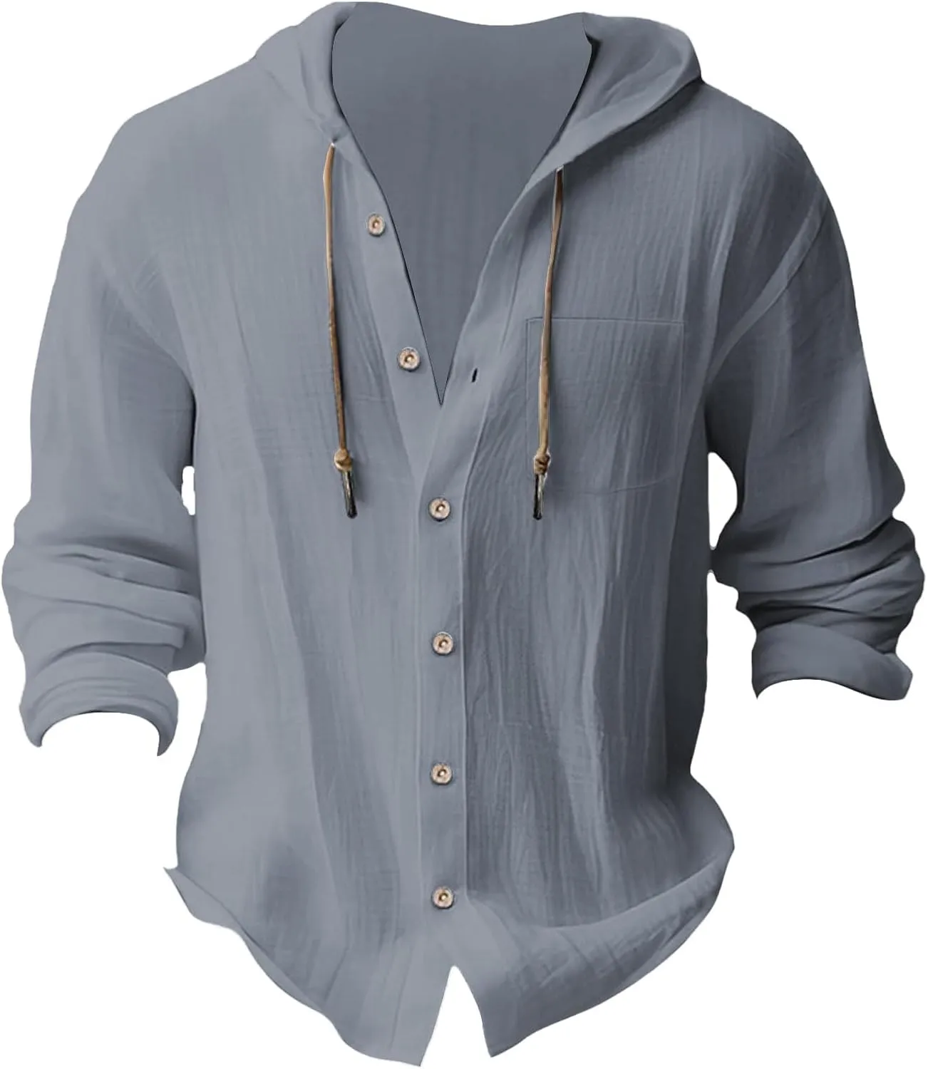 Mens Linen Button Down Shirts Casual Long Sleeve Roll-Up V Neck Hooded Summer Casual Hawaiian Beach Tops