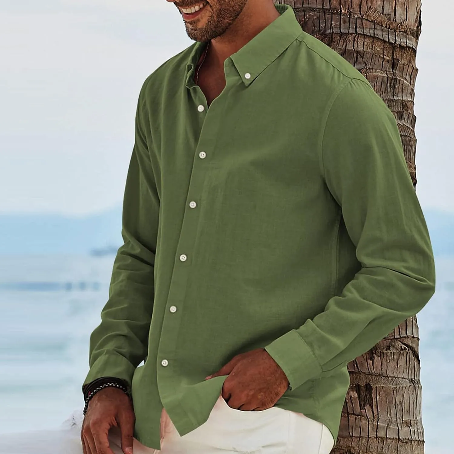 Mens Long Sleeve Dress Shirts Business Casual Button Down Regular Fit Vacation Beach Wedding Shirts with Pocket