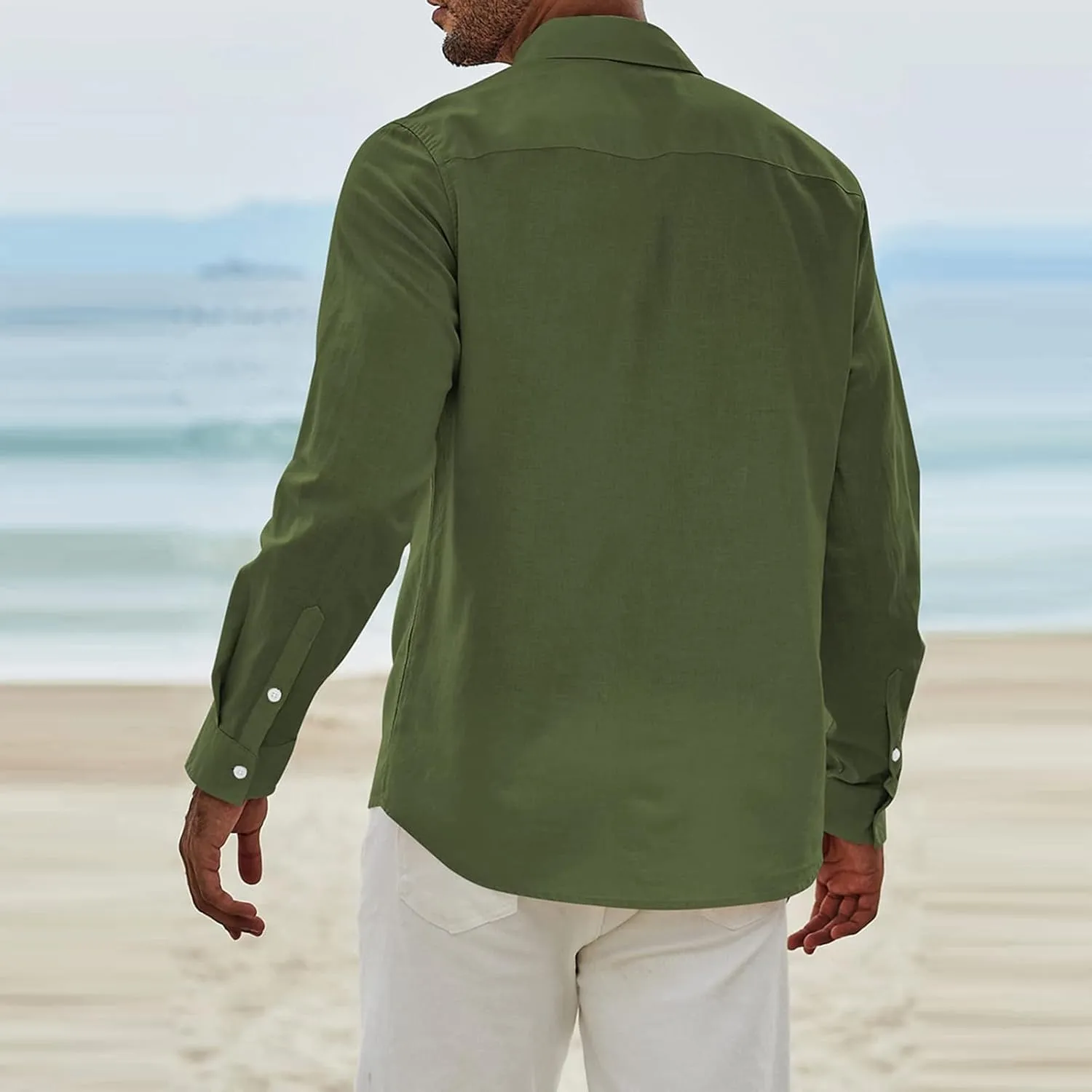 Mens Long Sleeve Dress Shirts Business Casual Button Down Regular Fit Vacation Beach Wedding Shirts with Pocket