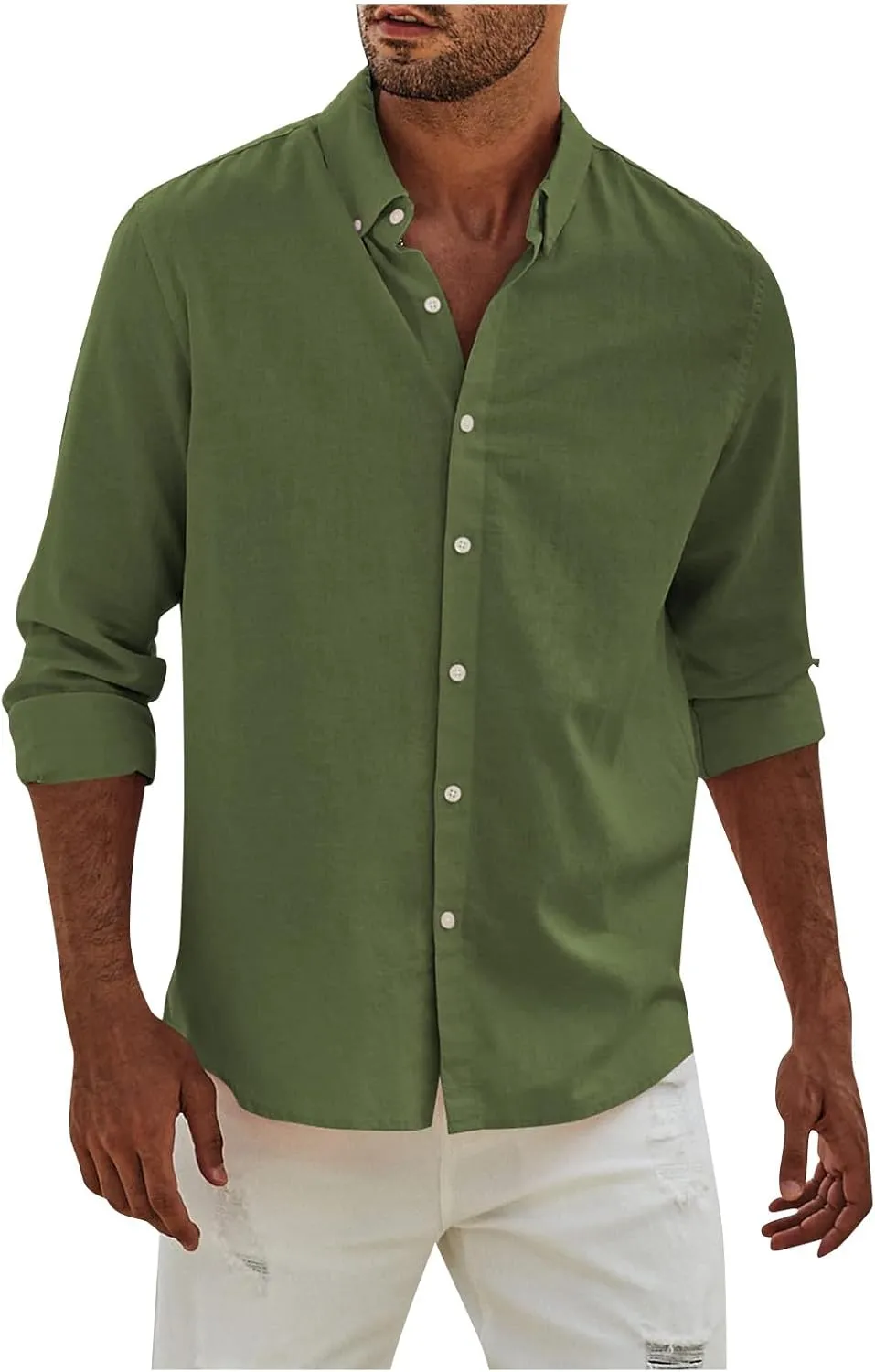 Mens Long Sleeve Dress Shirts Business Casual Button Down Regular Fit Vacation Beach Wedding Shirts with Pocket