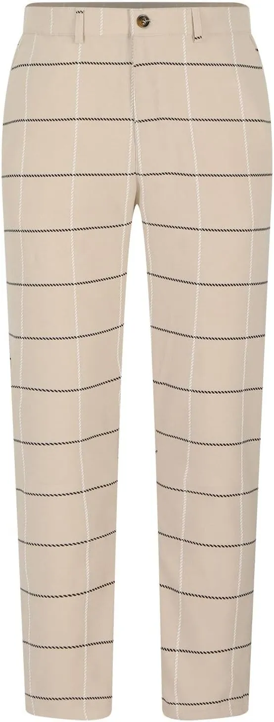 Mens Plaid Dress Pants Fashion Stretch Chino Pants Men Slim Fit Skinny Long Pants Casual Business Golf Pants
