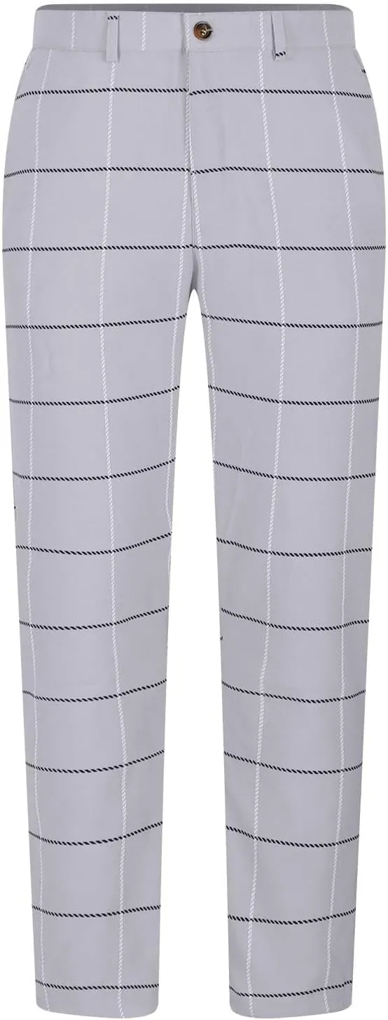 Mens Plaid Dress Pants Fashion Stretch Chino Pants Men Slim Fit Skinny Long Pants Casual Business Golf Pants