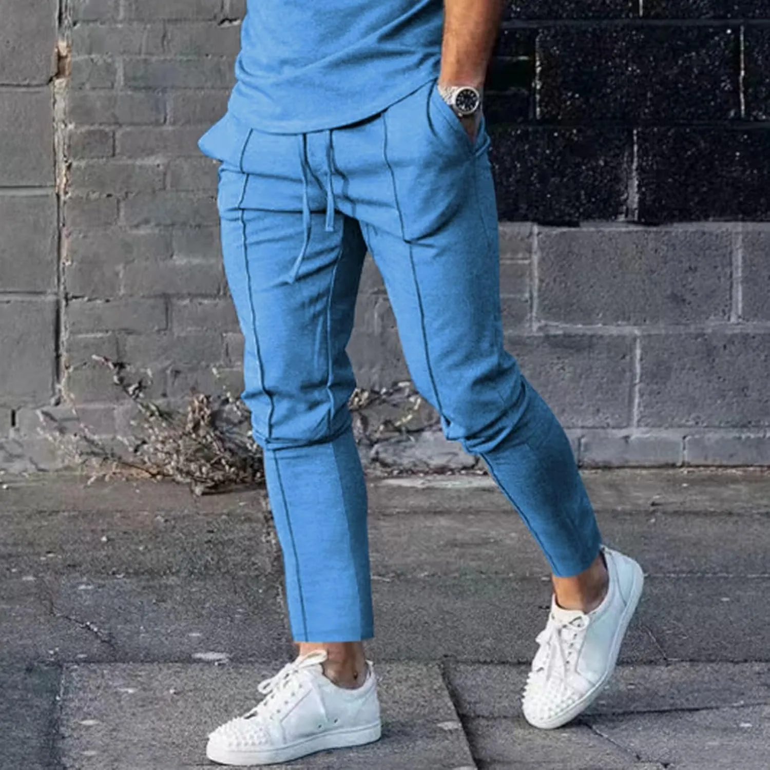 Men's Pleated Baggy Pants Casual Cotton Drawstring Pants Streetwear Lightweight Hiking Pants for Active Adventures