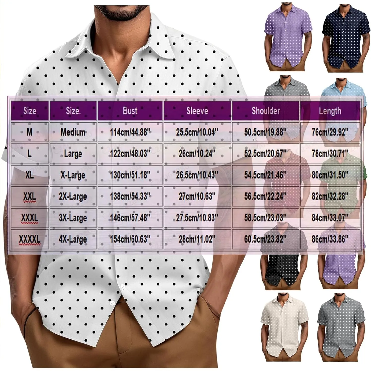 Men's Polka Dot Button Down Shirts, Fashion Loose Lapel Short Sleeve Tops Summer Going Out Casual Tees