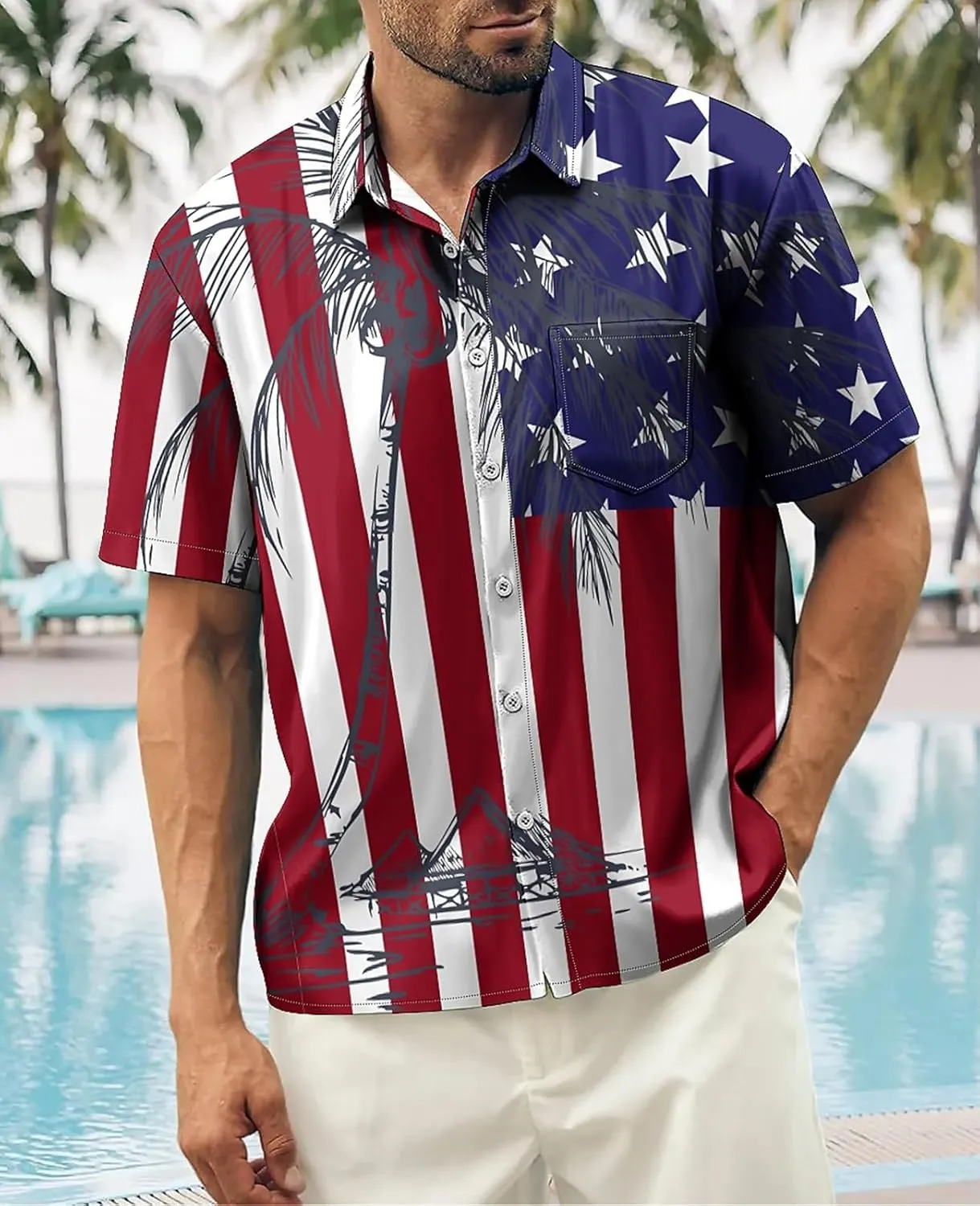 Men's Short Sleeve Button Down Bowling Shirts Hawaiian Casual Printed Summer Regular Fit Beach Aloha Shirt