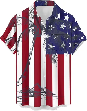 Men's Short Sleeve Button Down Bowling Shirts Hawaiian Casual Printed Summer Regular Fit Beach Aloha Shirt