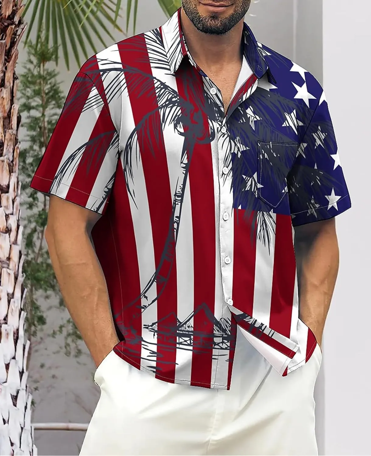 Men's Short Sleeve Button Down Bowling Shirts Hawaiian Casual Printed Summer Regular Fit Beach Aloha Shirt