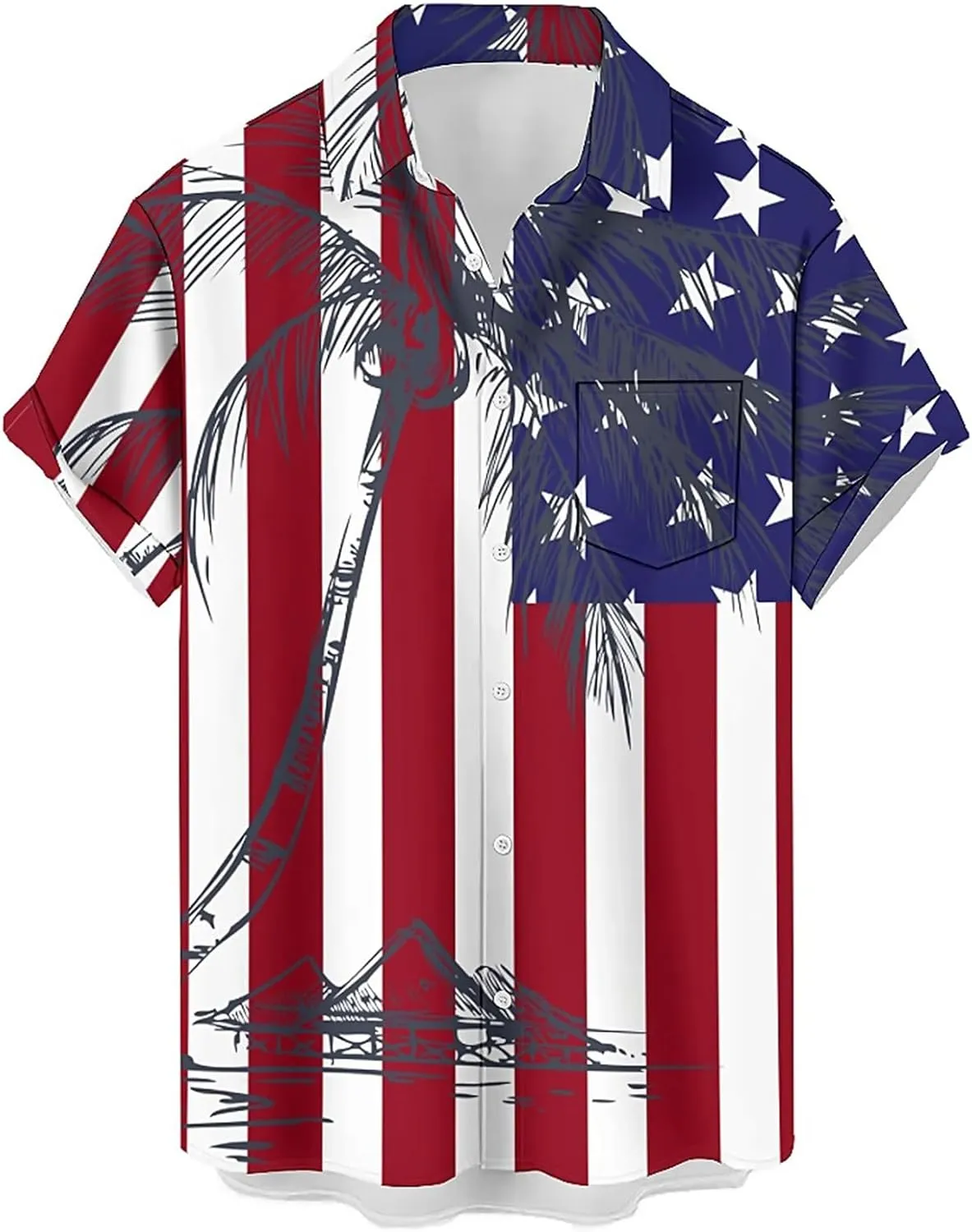 Men's Short Sleeve Button Down Bowling Shirts Hawaiian Casual Printed Summer Regular Fit Beach Aloha Shirt