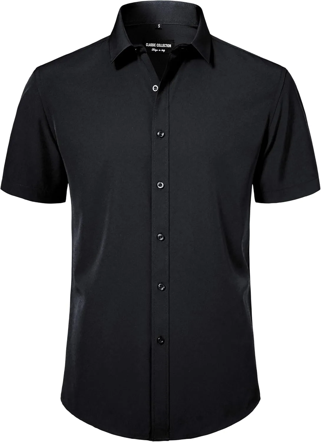 Mens Short Sleeve Dress Shirts Stretch Button Down Wrinkle Free Casual Solid Formal Shirt for Summer Business Wedding