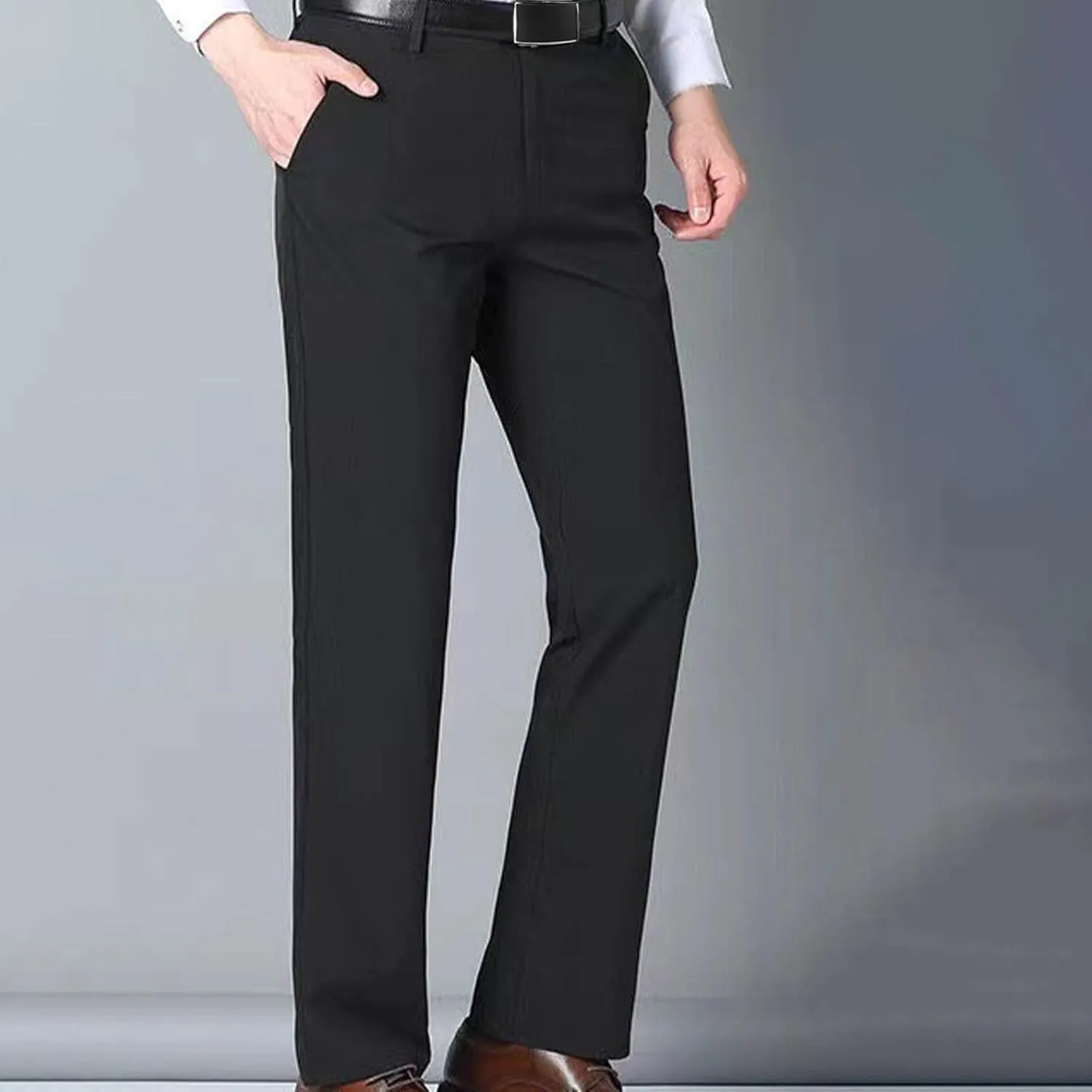 Men's Slim Fit Dress Pants for Office Business Casual Gray Trousers with Belt Loop Wide Legs and Pleated Front