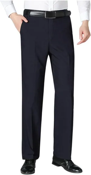 Men's Slim Fit Dress Pants for Office Business Casual Gray Trousers with Belt Loop Wide Legs and Pleated Front