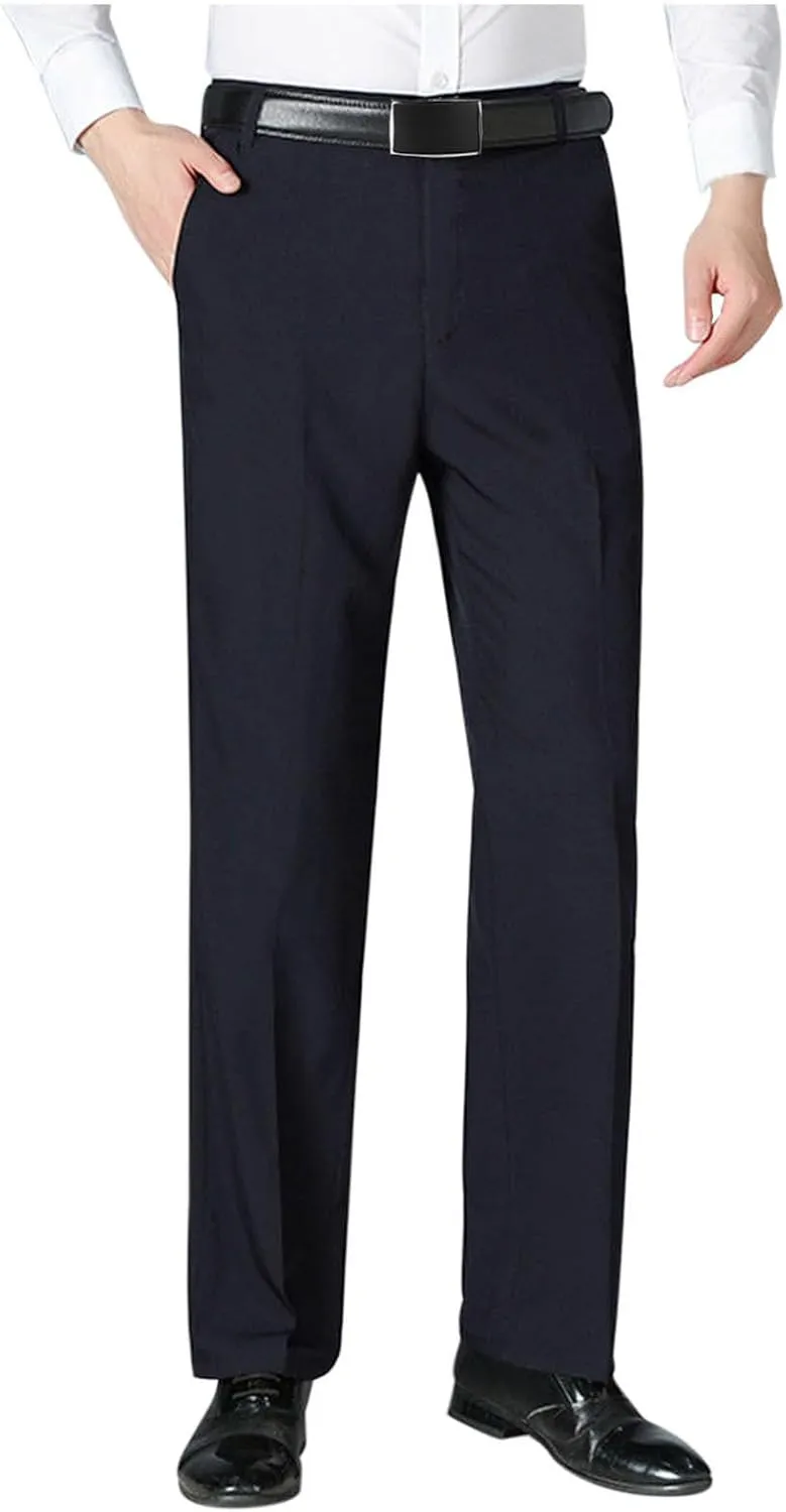 Men's Slim Fit Dress Pants for Office Business Casual Gray Trousers with Belt Loop Wide Legs and Pleated Front