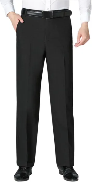 Men's Slim Fit Dress Pants for Office Business Casual Gray Trousers with Belt Loop Wide Legs and Pleated Front