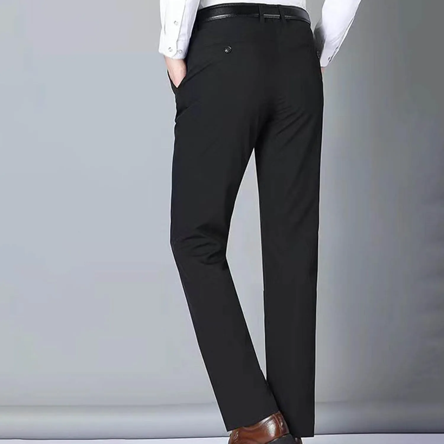Men's Slim Fit Dress Pants for Office Business Casual Gray Trousers with Belt Loop Wide Legs and Pleated Front