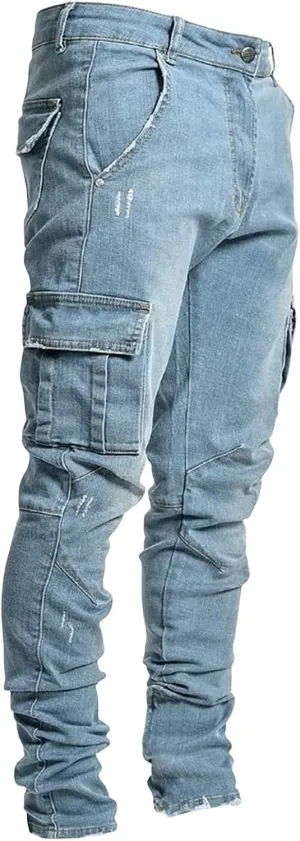 Men's Slim Fit Stretch Jeans Distressed Straight Leg Skinny Jeans for Men Casual Stylish Hiphop Denim Pants Cargo Pants