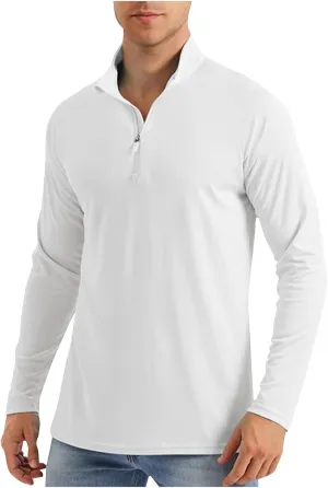 Men's Summer Lightweight Breathable Sun Shirts UPF 50  Protection Shirt Causal Quarter Zip Tops Long Sleeve Uv Shirt