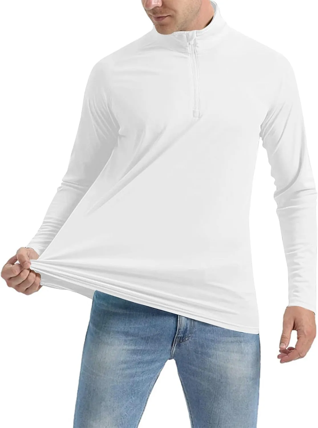 Men's Summer Lightweight Breathable Sun Shirts UPF 50  Protection Shirt Causal Quarter Zip Tops Long Sleeve Uv Shirt