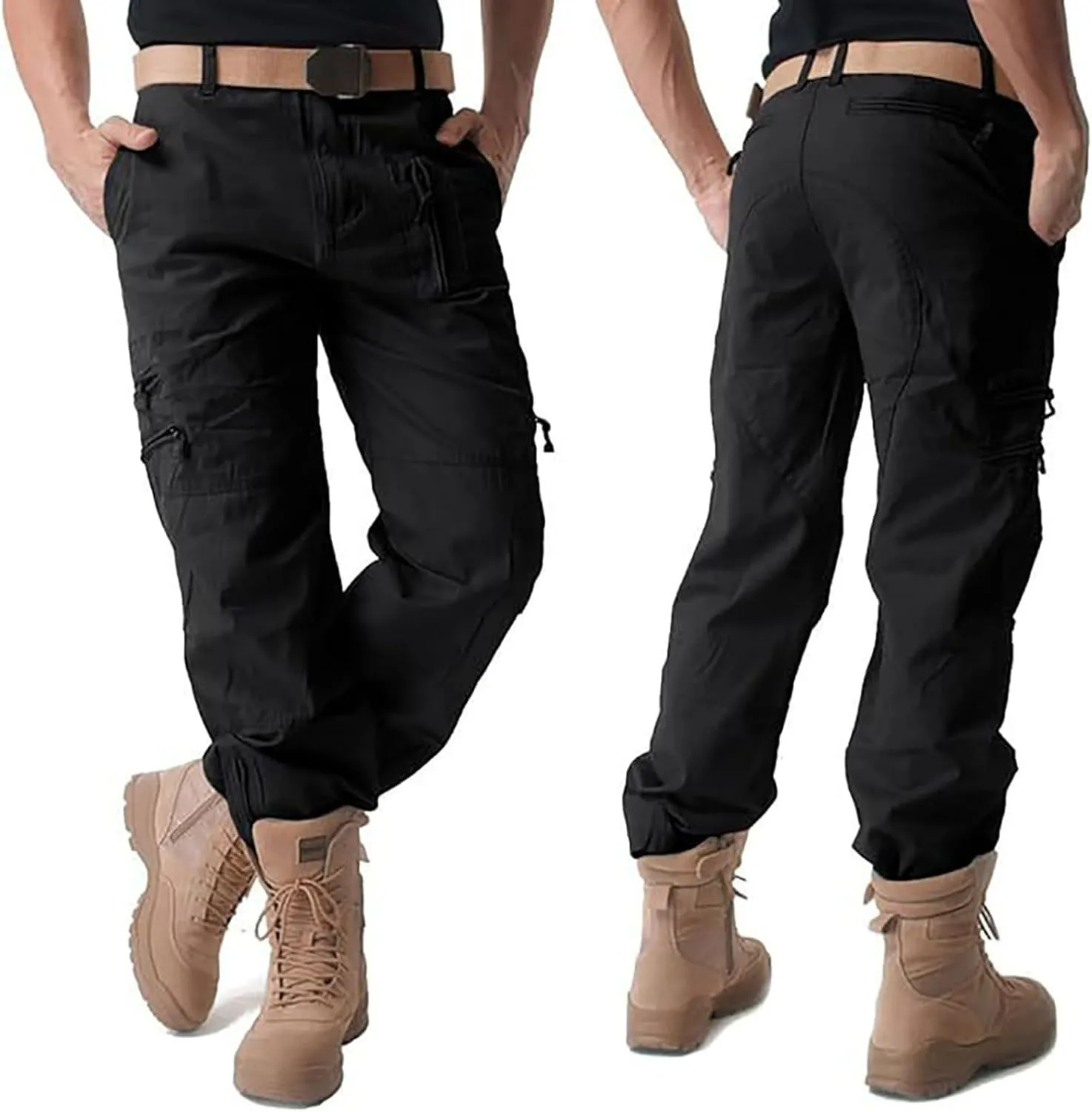 Men's Tactical Pants Big and Tall Loose Fit Straight Leg Cargo Pants Outdoor Jogging Hiking Pants for Fishing Mountaineering