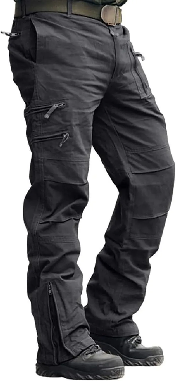 Men's Tactical Pants Big and Tall Loose Fit Straight Leg Cargo Pants Outdoor Jogging Hiking Pants for Fishing Mountaineering