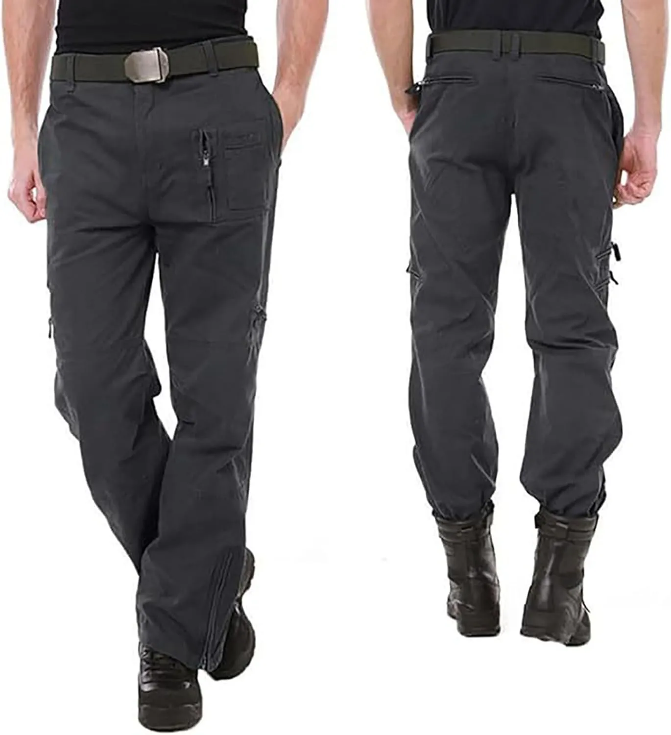 Men's Tactical Pants Big and Tall Loose Fit Straight Leg Cargo Pants Outdoor Jogging Hiking Pants for Fishing Mountaineering