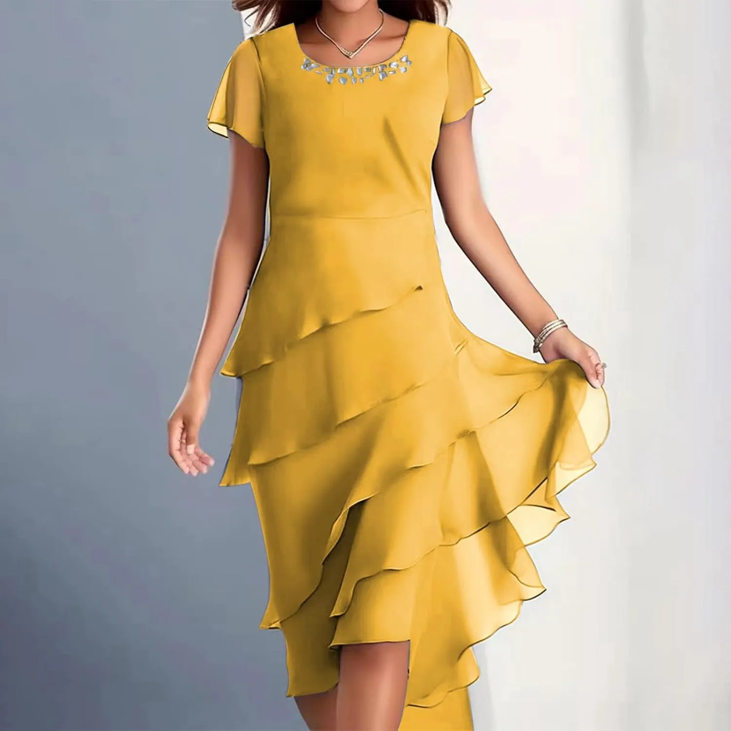 Mother of The Bride Dresses for Women Wedding Guest Dress Chiffon Long Sleeve Formal Evening Dress Bodycon Dress