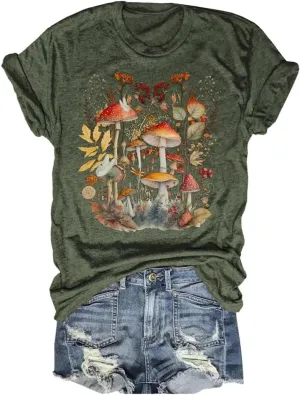 Mushroom T-Shirt for Women Funny Cute Vintage Mushroom Graphic Tees Tops
