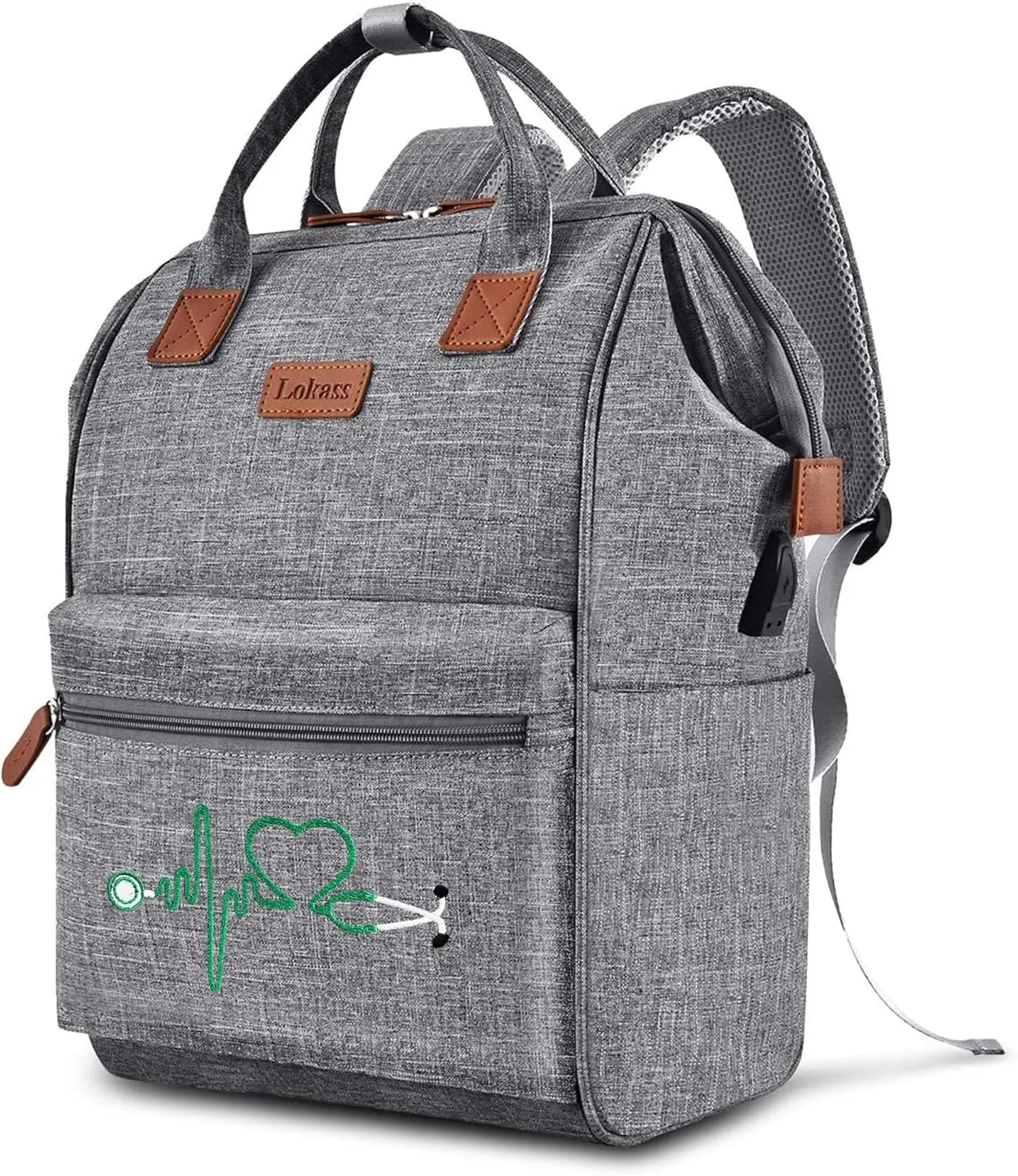 Nurse Gifts for Women, Nurse Backpack/15.6 Inch Laptop Backpack/Nursing Bag for Work/Home Health Medical Clinical Bag, Large Grey Modern Waterproof Clinical Backpack with USB Charging Port (Style 4)