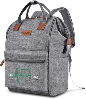 Nurse Gifts for Women, Nurse Backpack/15.6 Inch Laptop Backpack/Nursing Bag for Work/Home Health Medical Clinical Bag, Large Grey Modern Waterproof Clinical Backpack with USB Charging Port (Style 4)