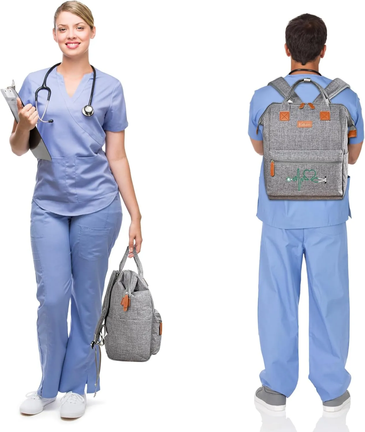 Nurse Gifts for Women, Nurse Backpack/15.6 Inch Laptop Backpack/Nursing Bag for Work/Home Health Medical Clinical Bag, Large Grey Modern Waterproof Clinical Backpack with USB Charging Port (Style 4)