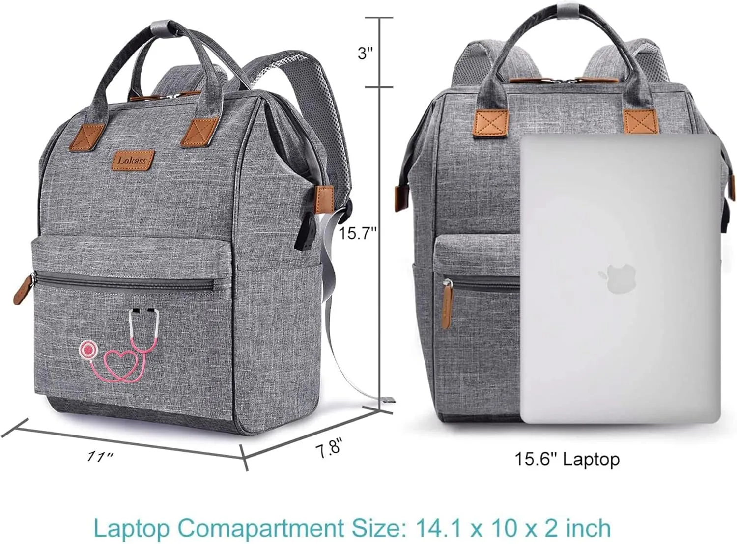 Nurse Gifts for Women, Nurse Backpack/15.6 Inch Laptop Backpack/Nursing Bag for Work/Home Health Medical Clinical Bag, Large Grey Modern Waterproof Clinical Backpack with USB Charging Port (Style 4)