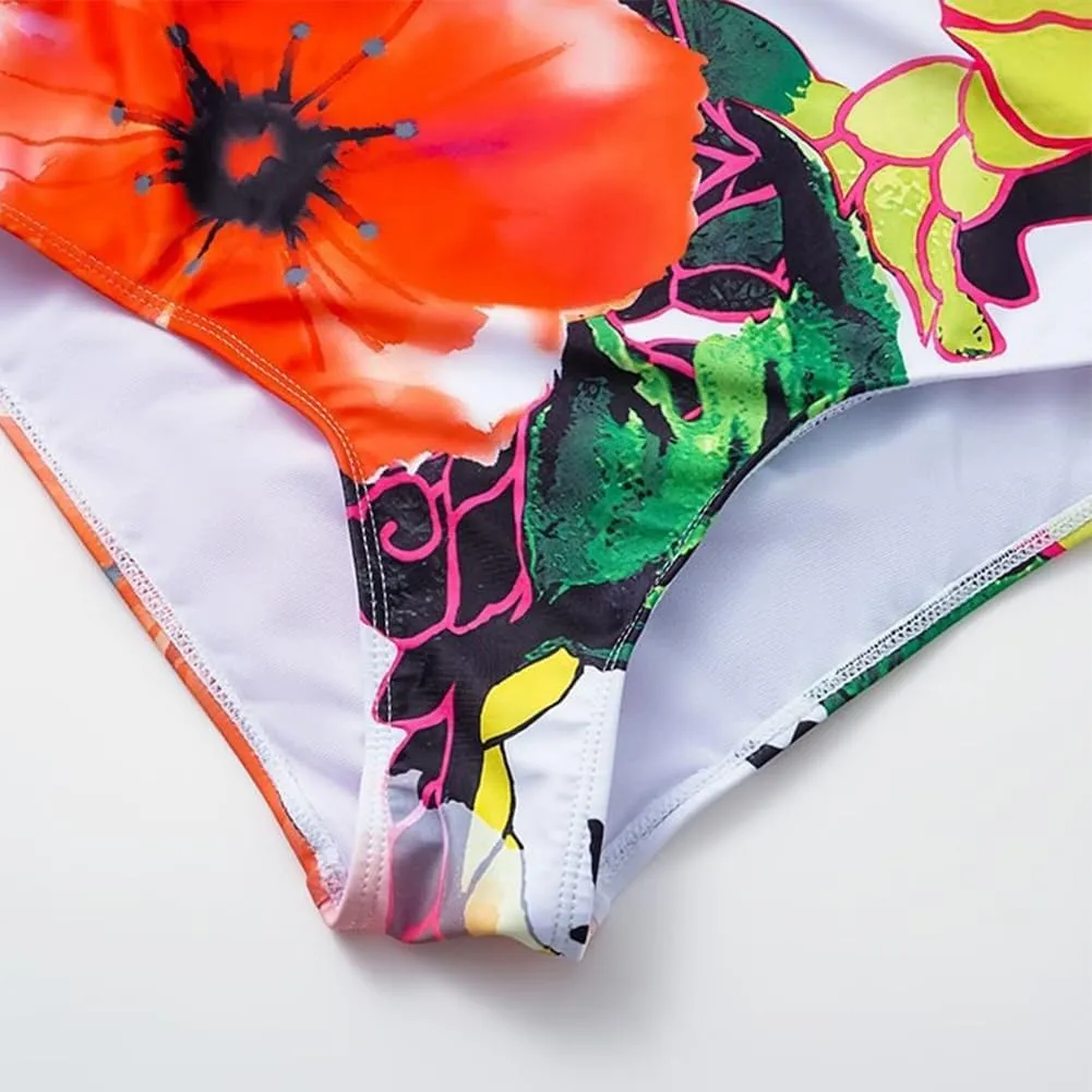 ODASDO Women One Piece Swimsuit with Beach Cover Ups Wrap Skirt Sarong Retro Floral Print Bathing Suit Vacation Beachwear