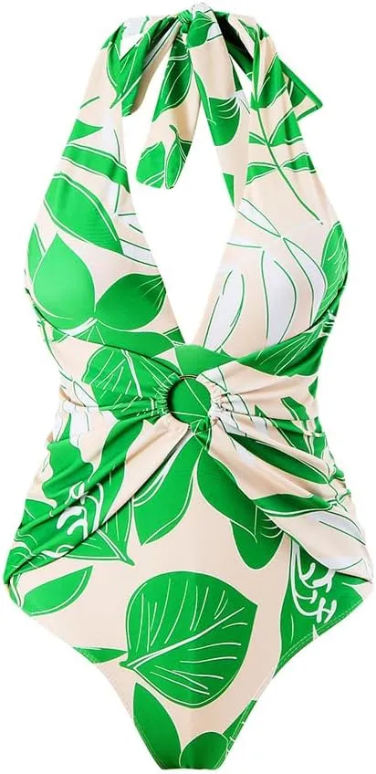 ODASDO Women One Piece Swimsuit with Beach Cover Ups Wrap Skirt Sarong Retro Floral Print Bathing Suit Vacation Beachwear