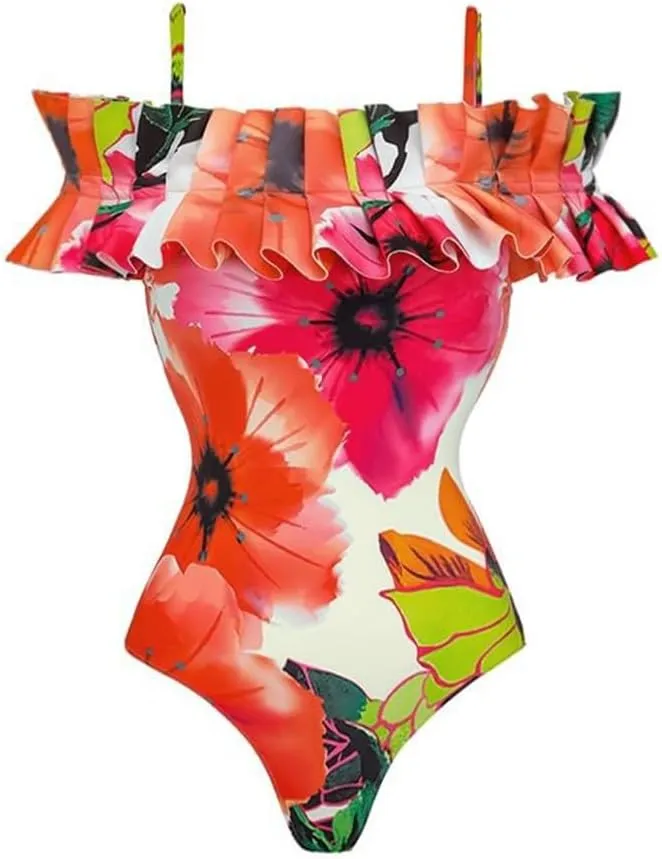 ODASDO Women One Piece Swimsuit with Beach Cover Ups Wrap Skirt Sarong Retro Floral Print Bathing Suit Vacation Beachwear