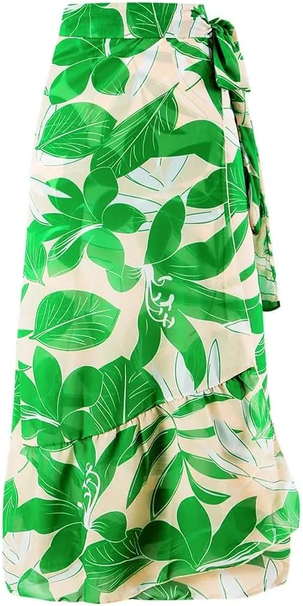 ODASDO Women One Piece Swimsuit with Beach Cover Ups Wrap Skirt Sarong Retro Floral Print Bathing Suit Vacation Beachwear
