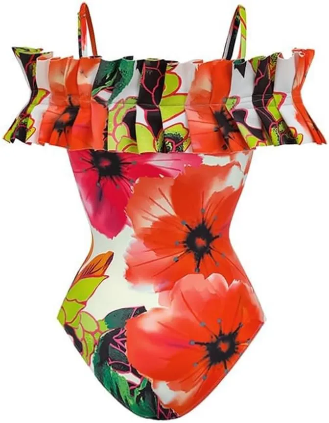 ODASDO Women One Piece Swimsuit with Beach Cover Ups Wrap Skirt Sarong Retro Floral Print Bathing Suit Vacation Beachwear