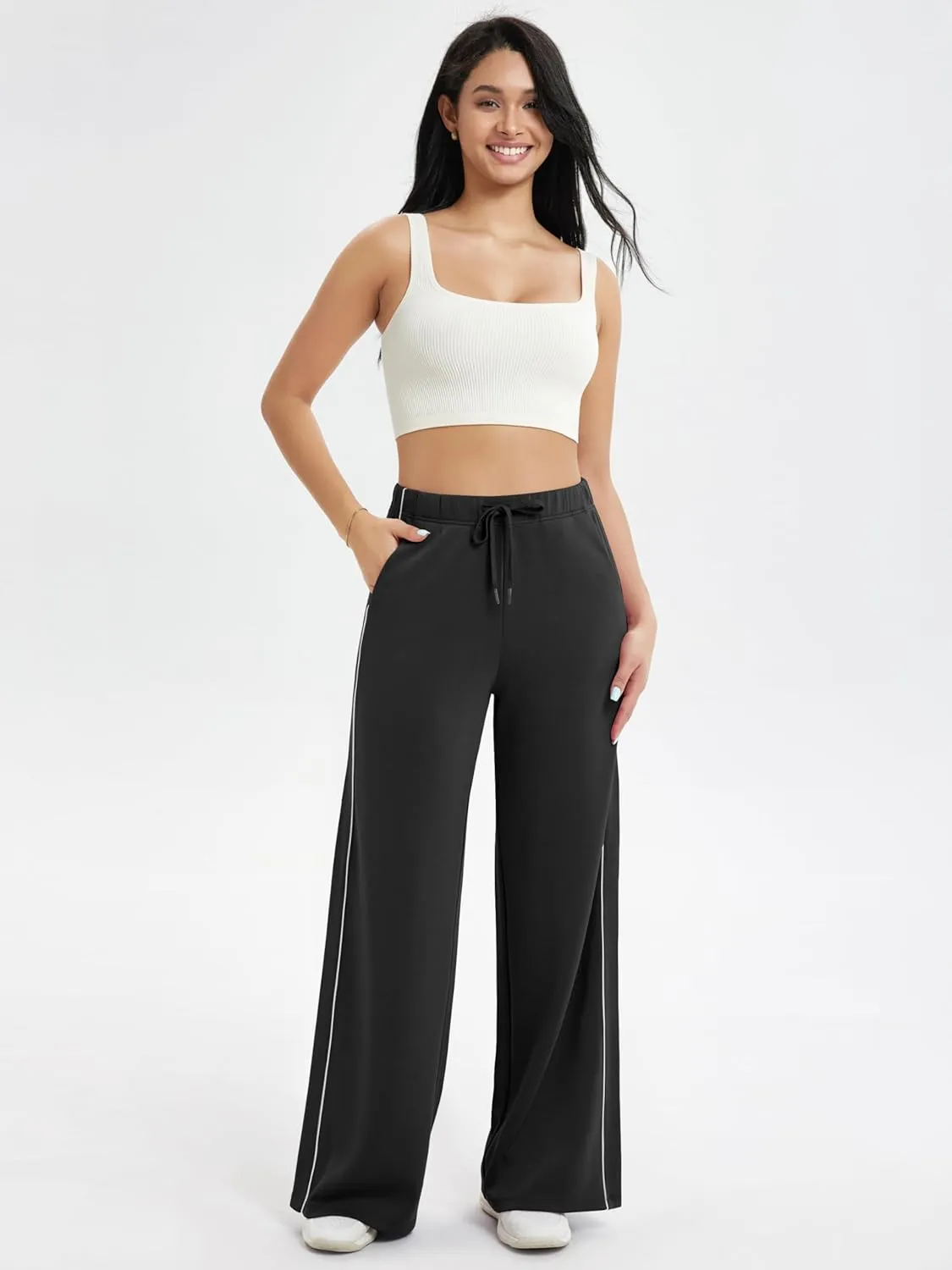 ODODOS Women's Modal Soft Extra Wide Leg Pants with Pockets Drawstring High Waist Pull-On Casual Pants