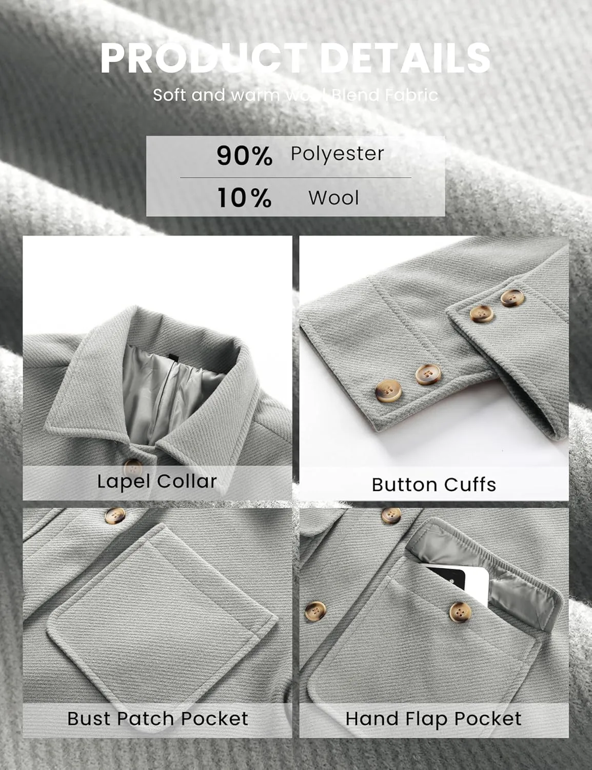 Omoone 2024 Winter Elegant Womens Pea Coat Mid Long Wool Coat Wool Blend Trench Coat with Pockets