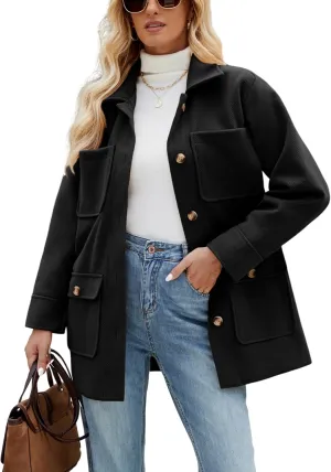Omoone 2024 Winter Elegant Womens Pea Coat Mid Long Wool Coat Wool Blend Trench Coat with Pockets