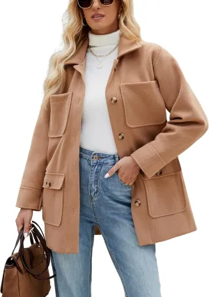 Omoone 2024 Winter Elegant Womens Pea Coat Mid Long Wool Coat Wool Blend Trench Coat with Pockets
