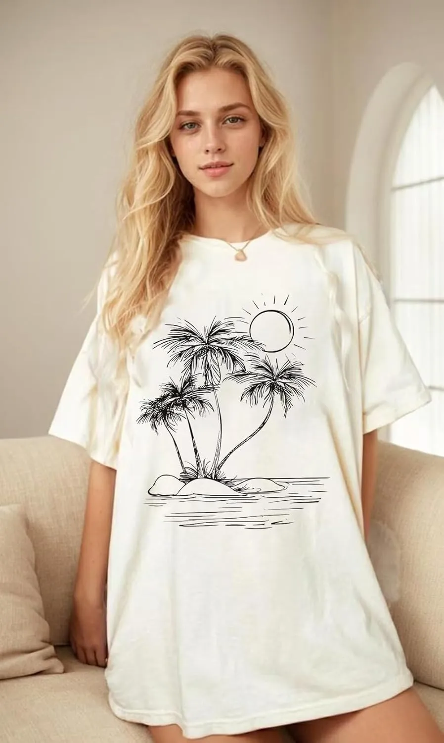 Palm Tree Beach Oversized T Shirt Womens Funny Summer Hawaiian Beach Graphic Shirts Trendy Tropical Vacation Tee Tops